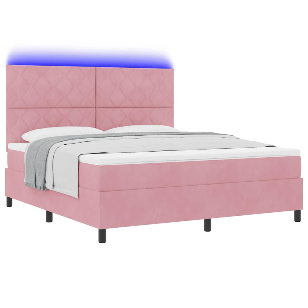 LED Box Spring Bed met hoofdeinde Roze 180 x 200 cm Fluweel – afbeelding 3