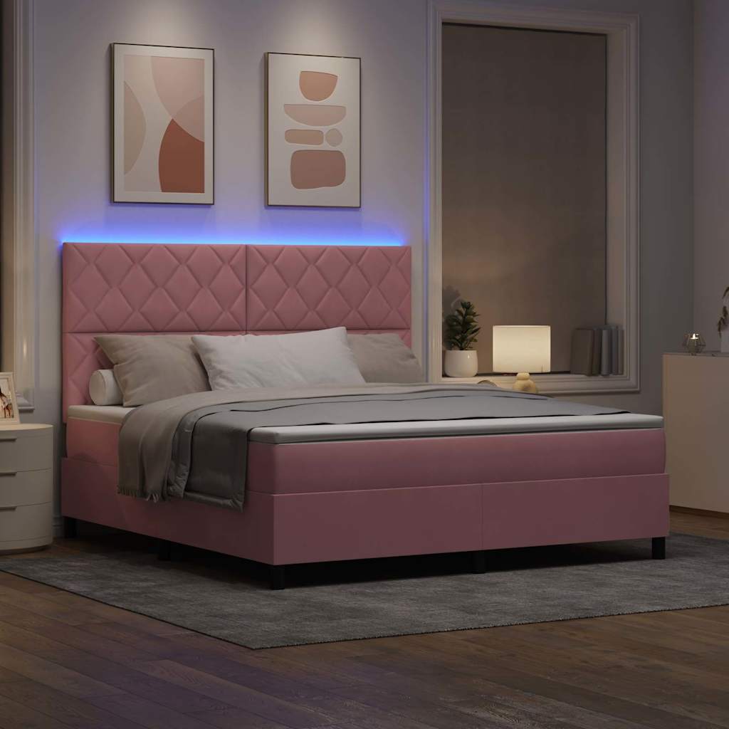 LED Box Spring Bed met hoofdeinde Roze 180 x 200 cm Fluweel – afbeelding 5