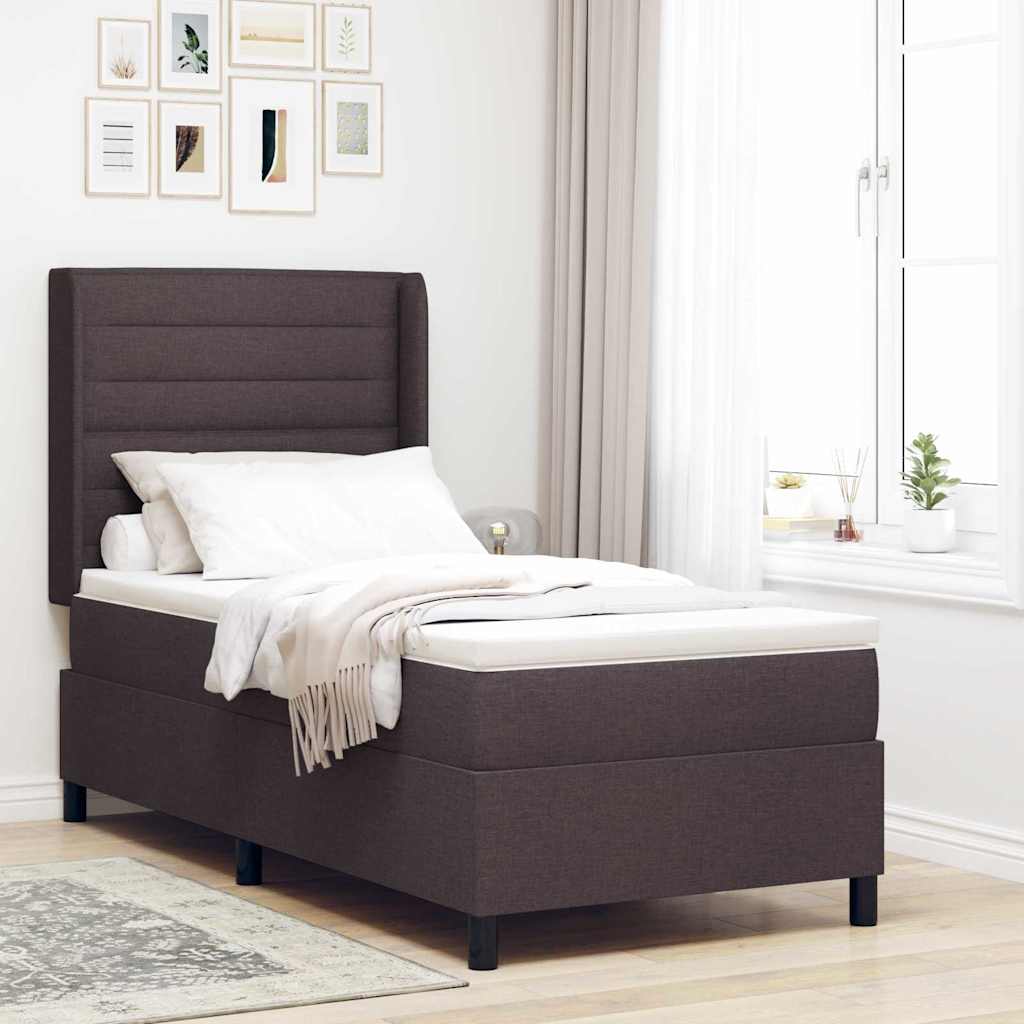 LED Box Spring Bed met matras Donkerbruin 100 x 200 cm Stof – afbeelding 1