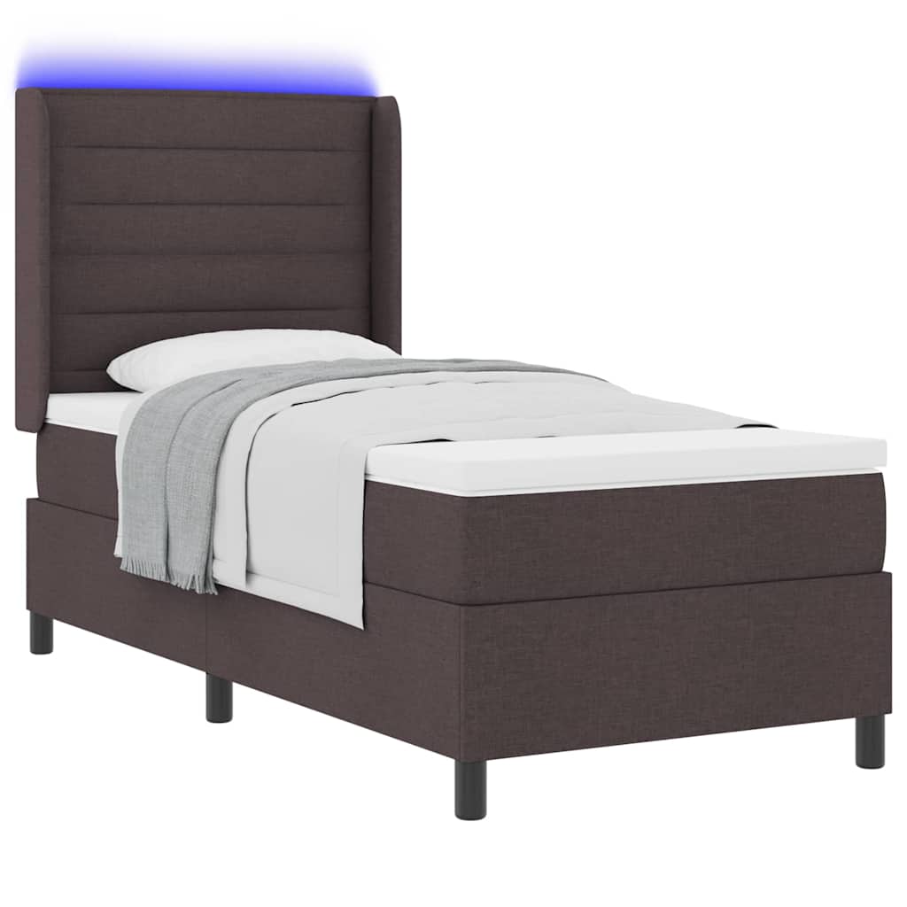 LED Box Spring Bed met matras Donkerbruin 100 x 200 cm Stof – afbeelding 3