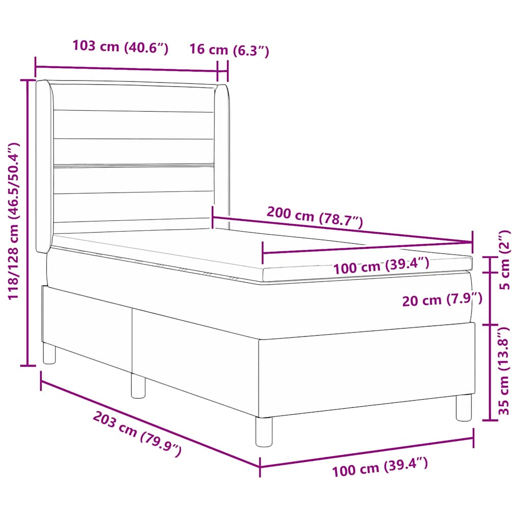 LED Box Spring Bed met matras Taupe 100 x 200 cm Stof – afbeelding 12