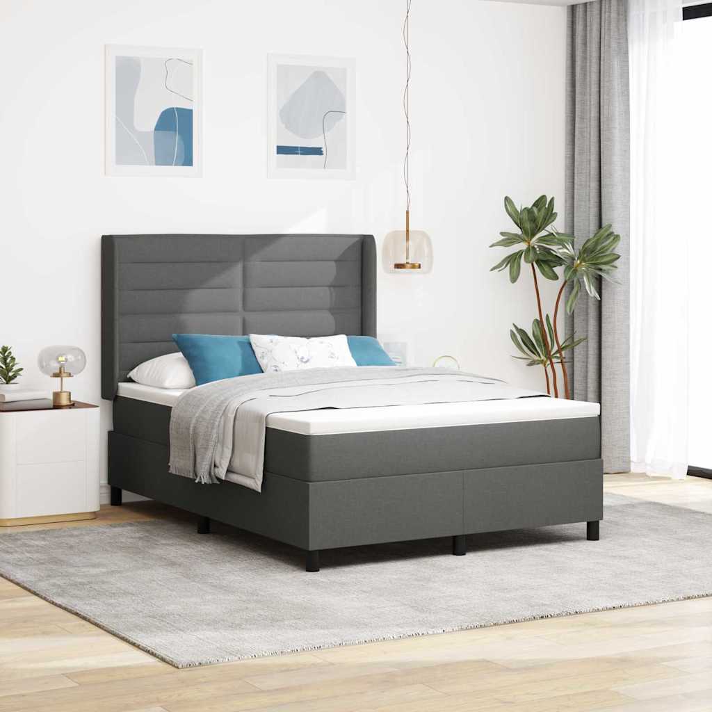 LED Box Spring Bed met matras Donkergrijs 160 x 200 cm Stof – afbeelding 1