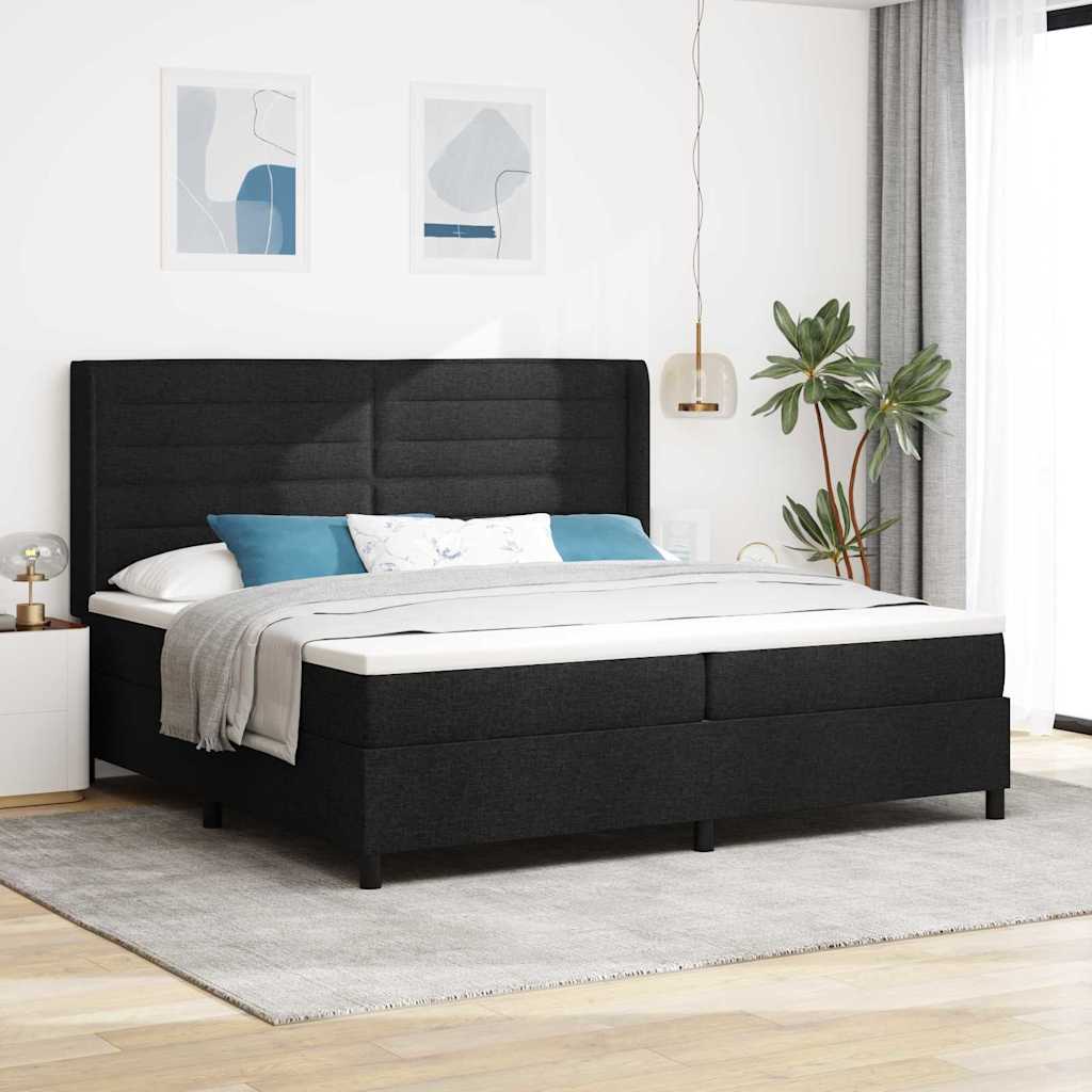LED Box Spring Bed met matras Zwart 200 x 200 cm Stof – afbeelding 1