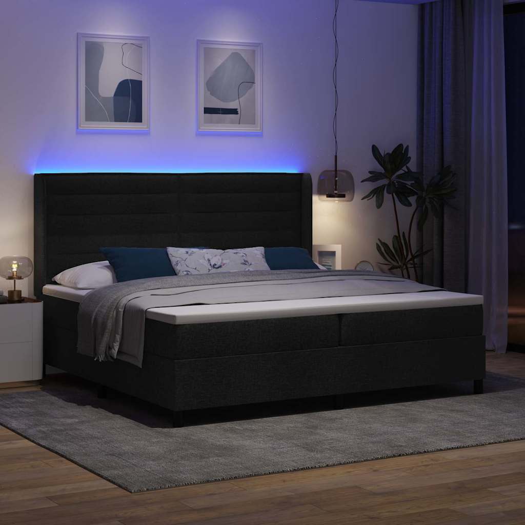 LED Box Spring Bed met matras Zwart 200 x 200 cm Stof – afbeelding 5