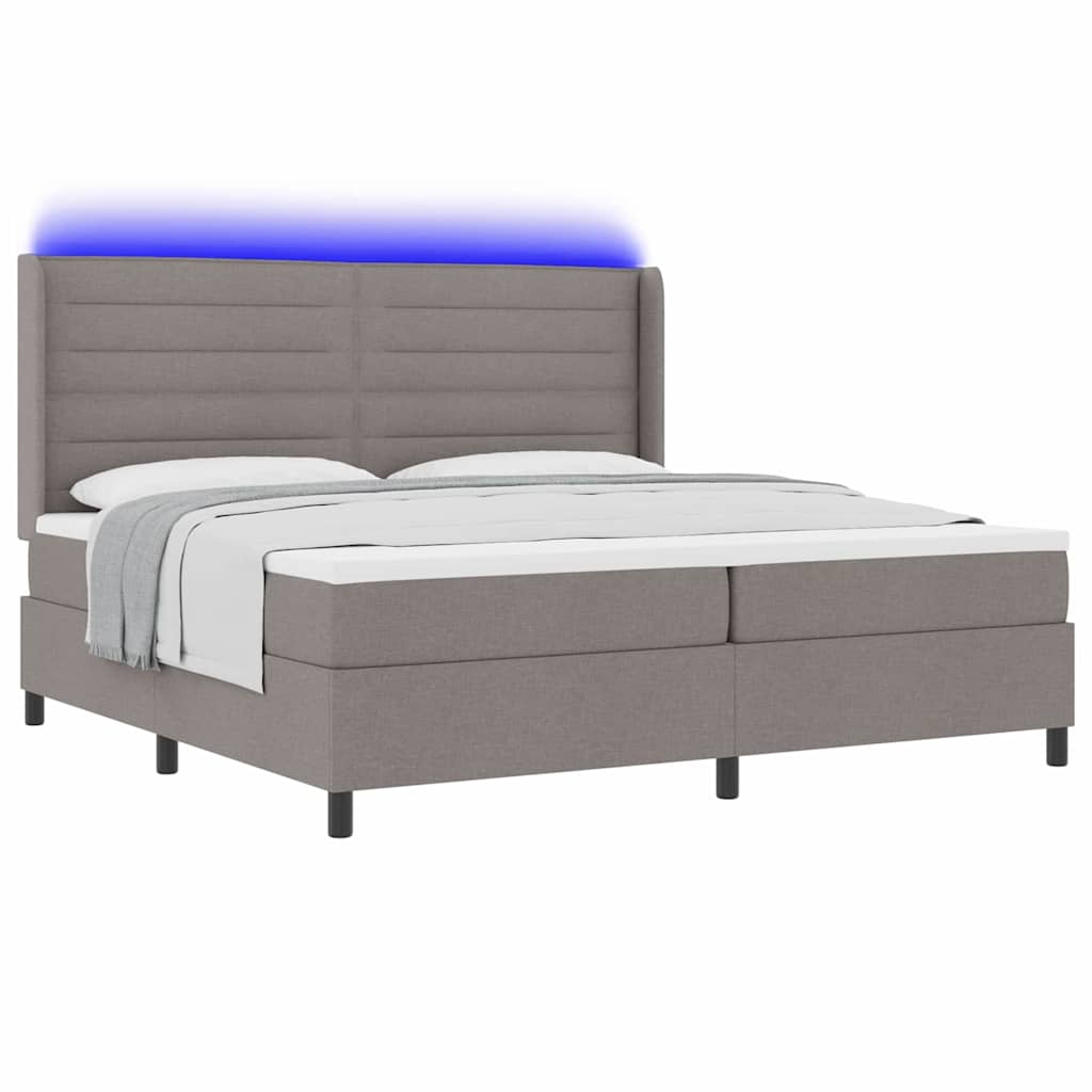 LED Box Spring Bed met matras Taupe 200 x 200 cm Stof – afbeelding 3