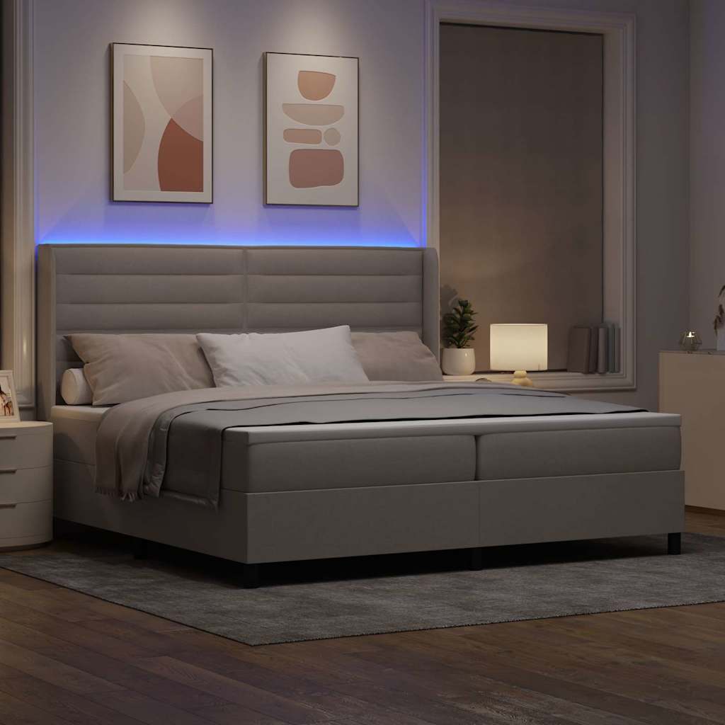 LED Box Spring Bed met matras Taupe 200 x 200 cm Stof – afbeelding 5