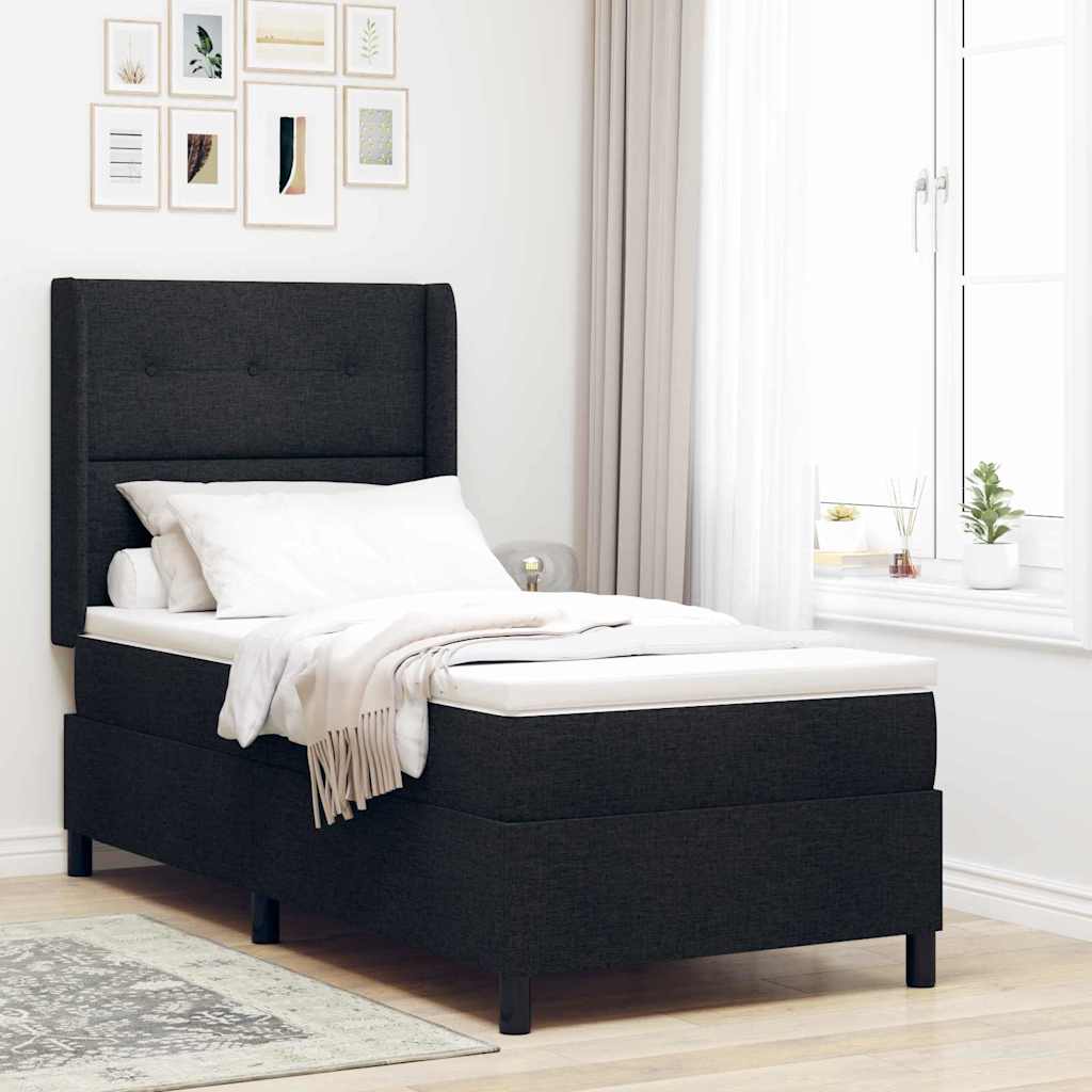 LED Box Spring Bed met matras Zwart 80 x 200 cm Stof – afbeelding 1