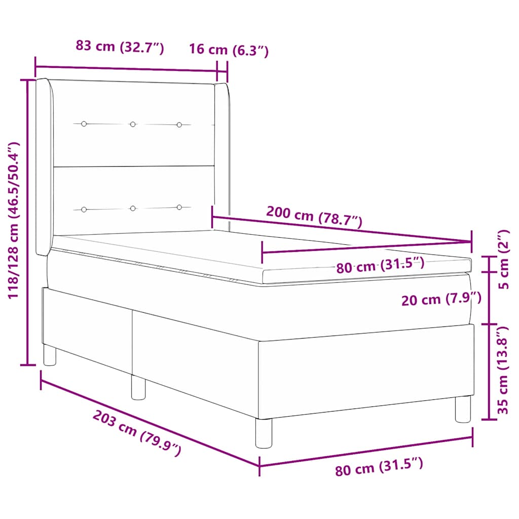 LED Box Spring Bed met matras Taupe 80 x 200 cm Stof – afbeelding 12
