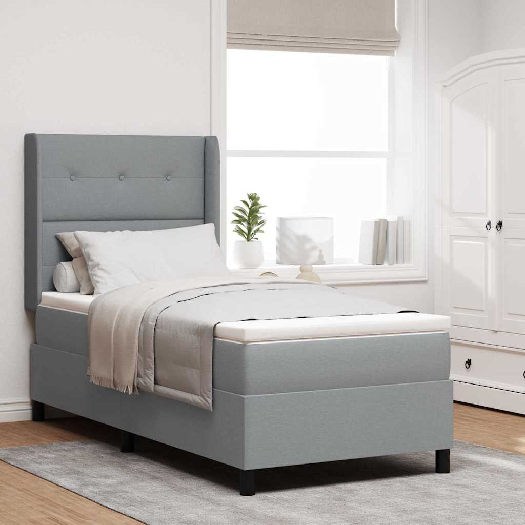 LED Box Spring Bed met matras Lichtgrijs 90 x 190 cm Stof – afbeelding 1