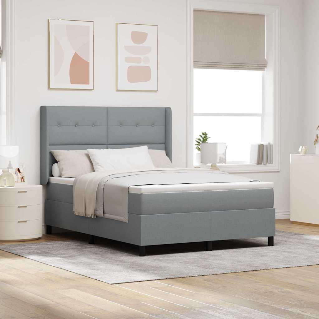 LED Box Spring Bed met matras Lichtgrijs 140 x 190 cm Stof – afbeelding 1