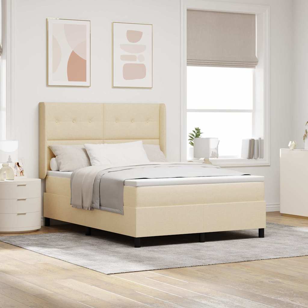 LED Box Spring Bed met matras Crème 140 x 200 cm Stof – afbeelding 1