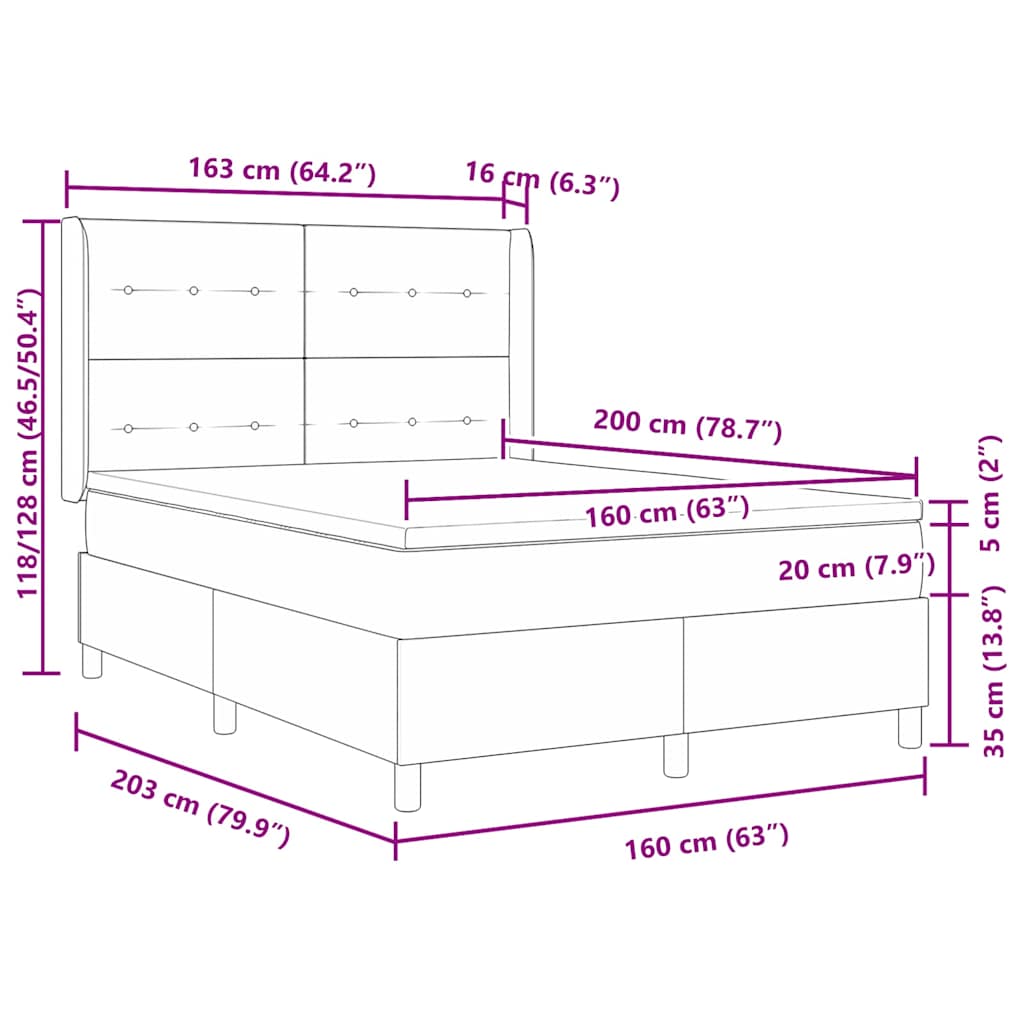 LED Box Spring Bed met hoofdeinde Taupe 160 x 200 cm Stof – afbeelding 12