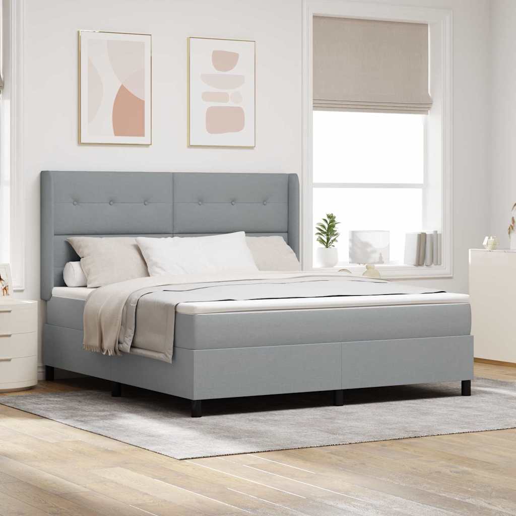 LED Box Spring Bed met matras Lichtgrijs 180 x 200 cm Stof – afbeelding 1