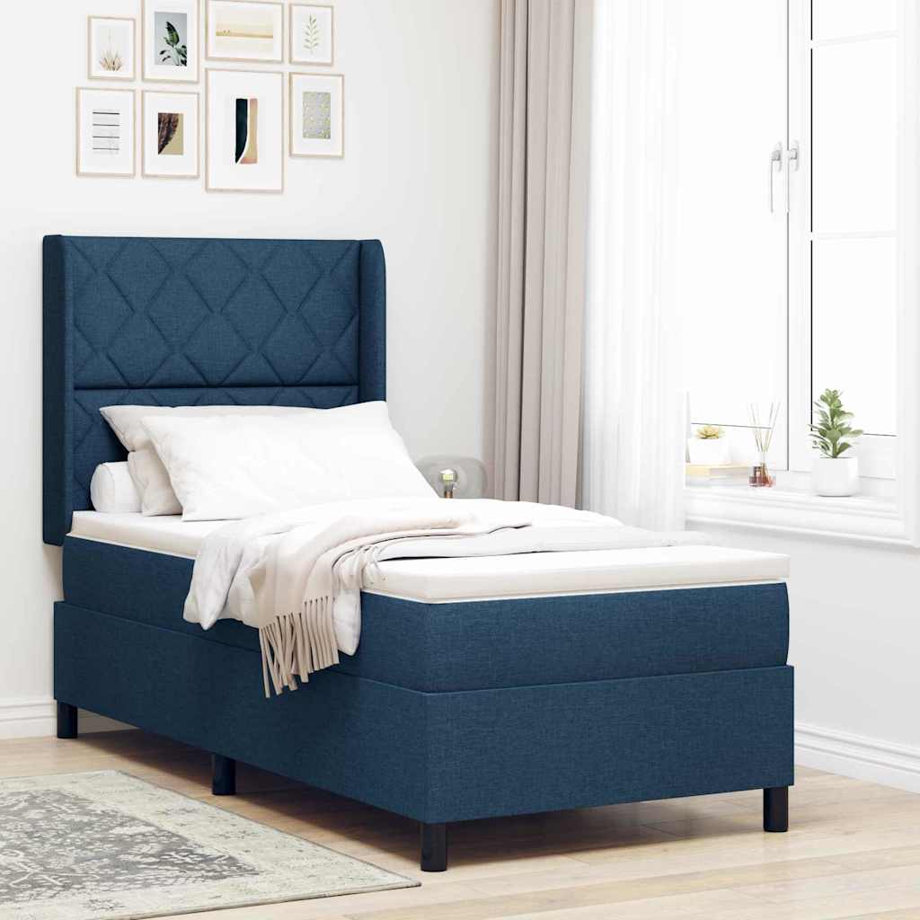 LED Box Spring Bed met matras Blauw 100 x 200 cm Stof – afbeelding 1