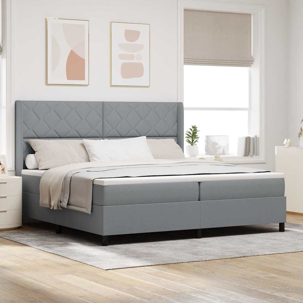 LED Box Spring Bed met hoofdeinde Lichtgrijs 200 x 200 cm Stof – afbeelding 1