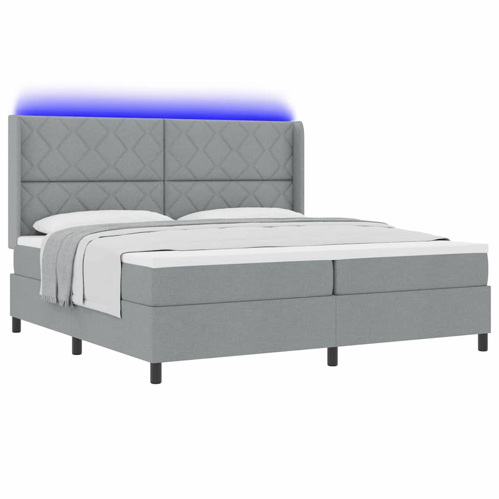 LED Box Spring Bed met hoofdeinde Lichtgrijs 200 x 200 cm Stof – afbeelding 3