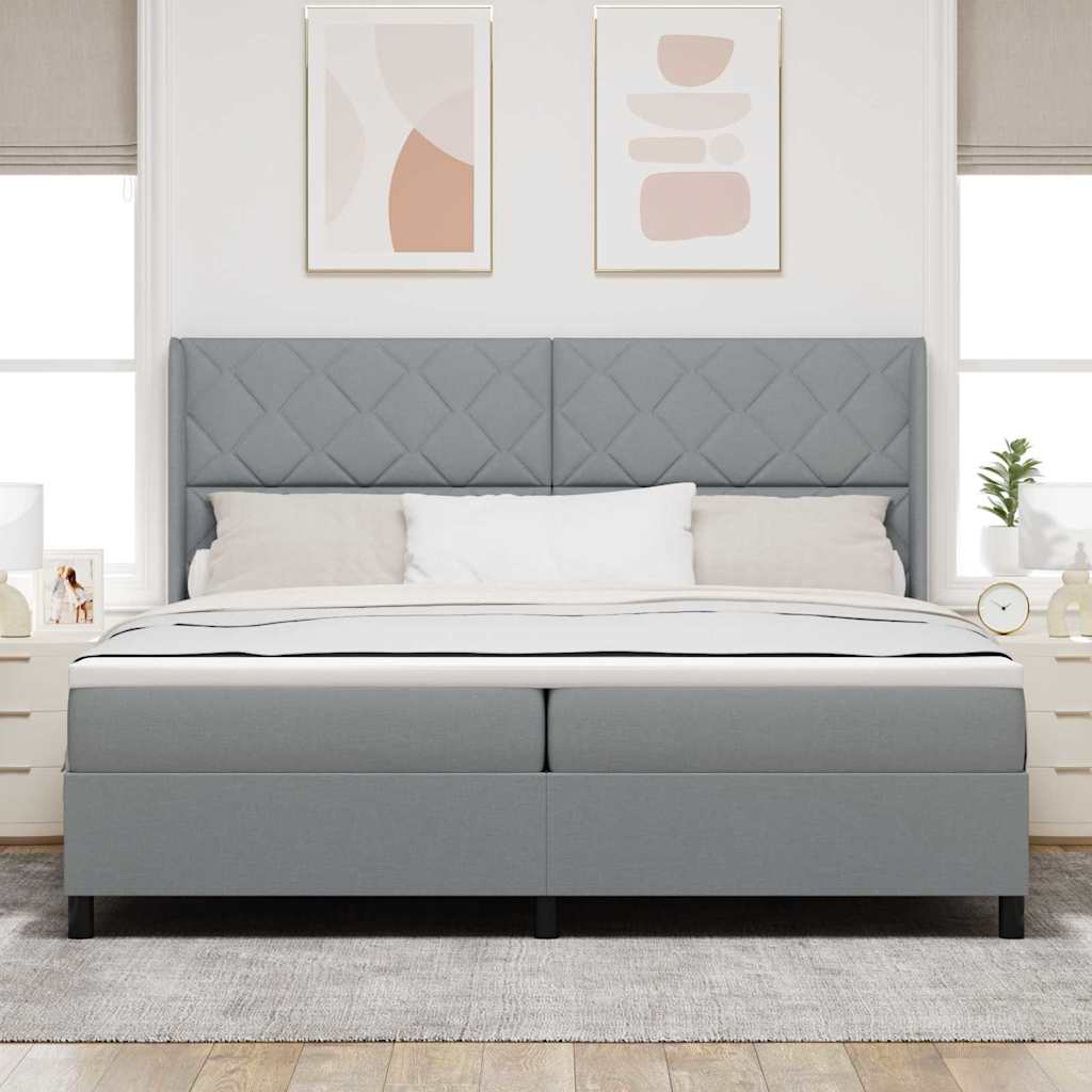 LED Box Spring Bed met hoofdeinde Lichtgrijs 200 x 200 cm Stof – afbeelding 4