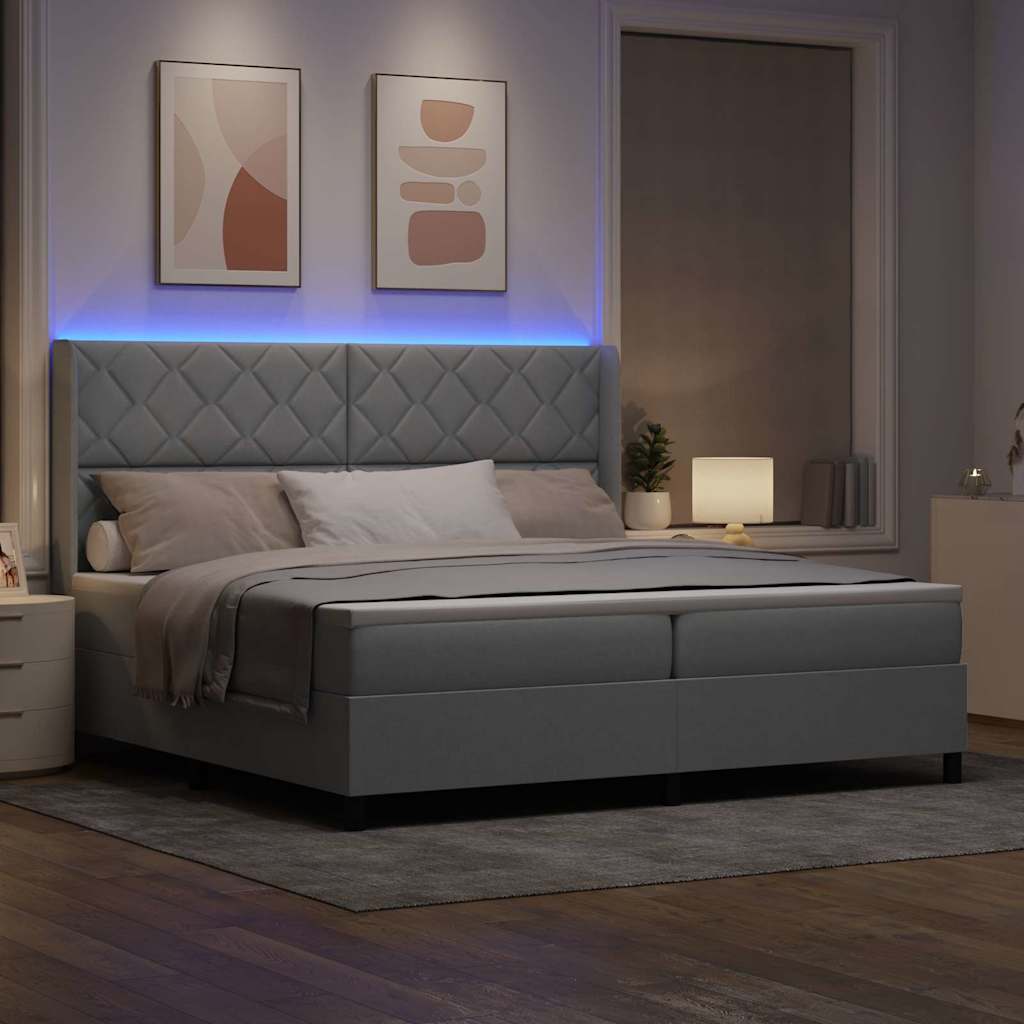 LED Box Spring Bed met hoofdeinde Lichtgrijs 200 x 200 cm Stof – afbeelding 5