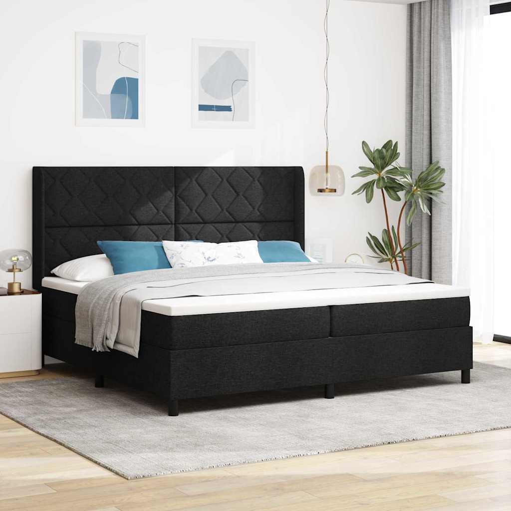 LED Box Spring Bed met matras Zwart 200 x 200 cm Stof – afbeelding 1