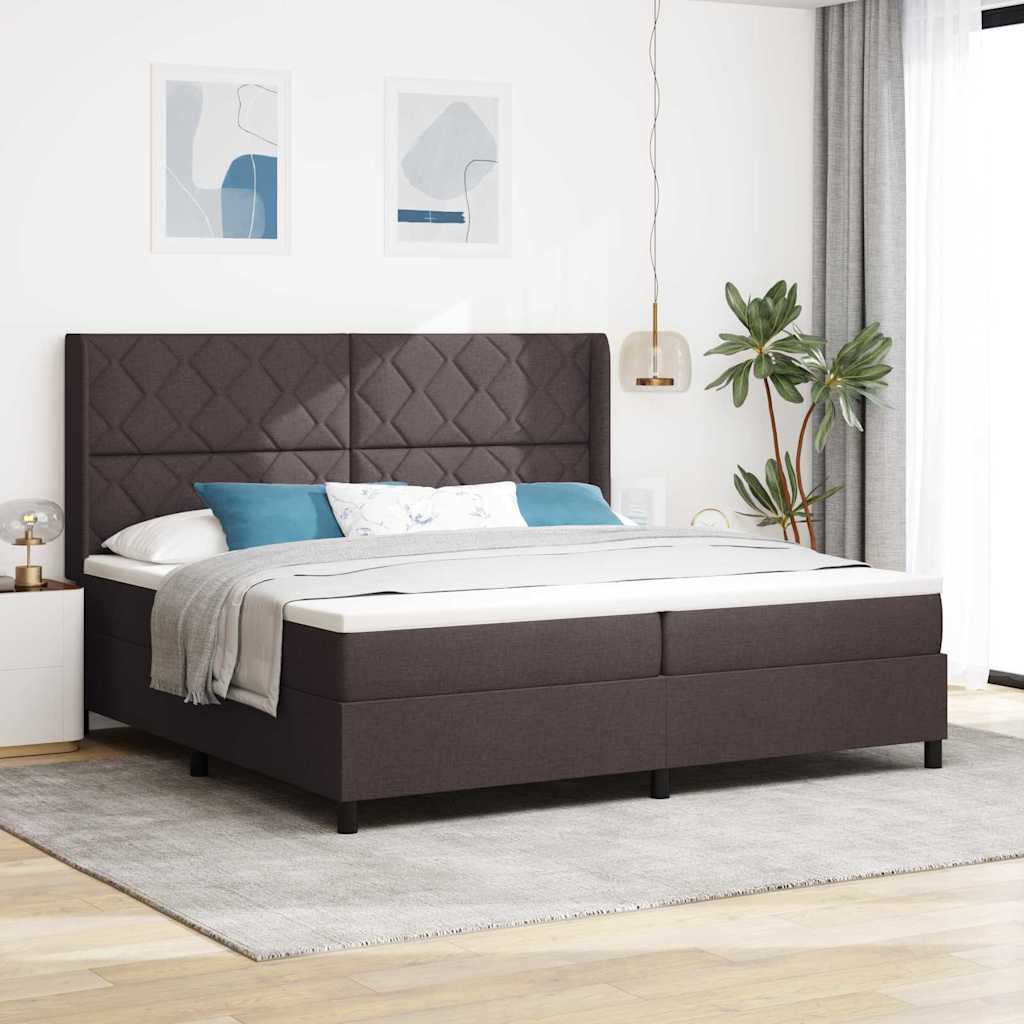LED Box Spring Bed met matras Donkerbruin 200 x 200 cm Stof – afbeelding 1