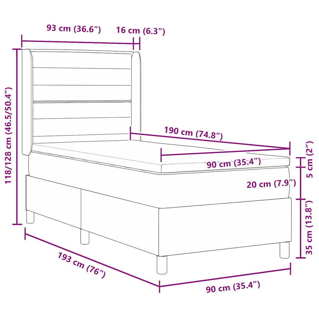 Boxspringbed met LED-stripverlichting Bruin 90 x 190 cm Stof – afbeelding 12