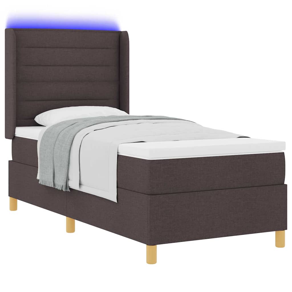 Boxspringbed met LED-stripverlichting Bruin 90 x 190 cm Stof – afbeelding 3