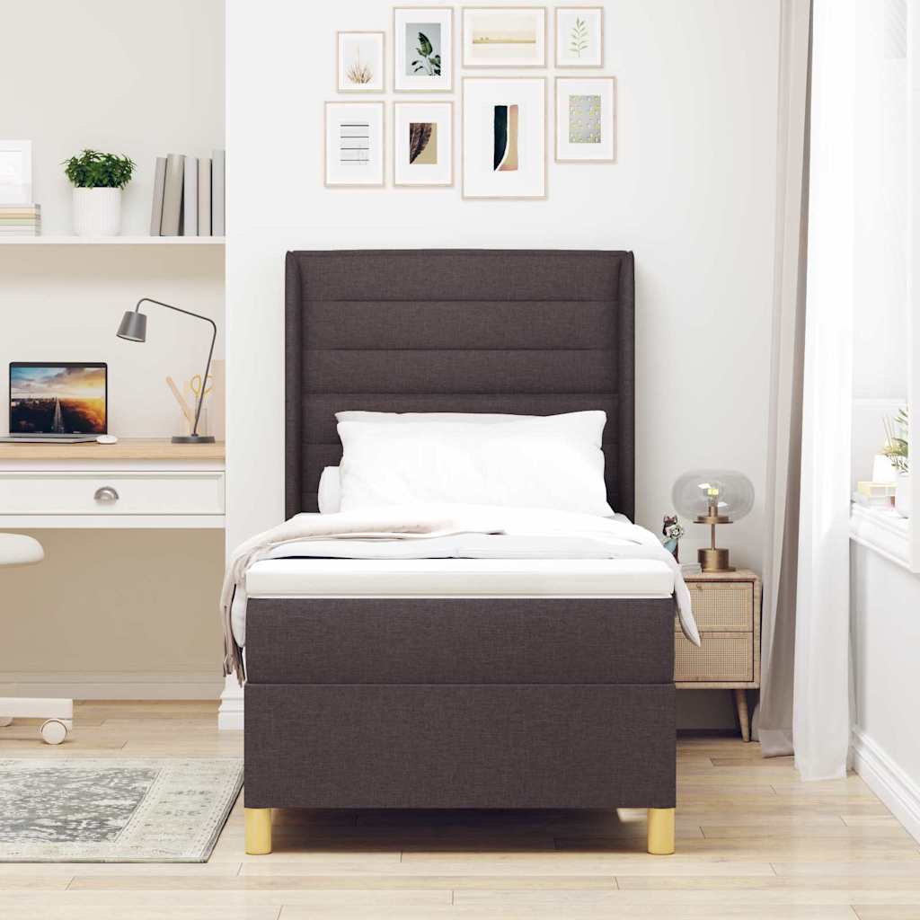 Boxspringbed met LED-stripverlichting Bruin 90 x 190 cm Stof – afbeelding 4