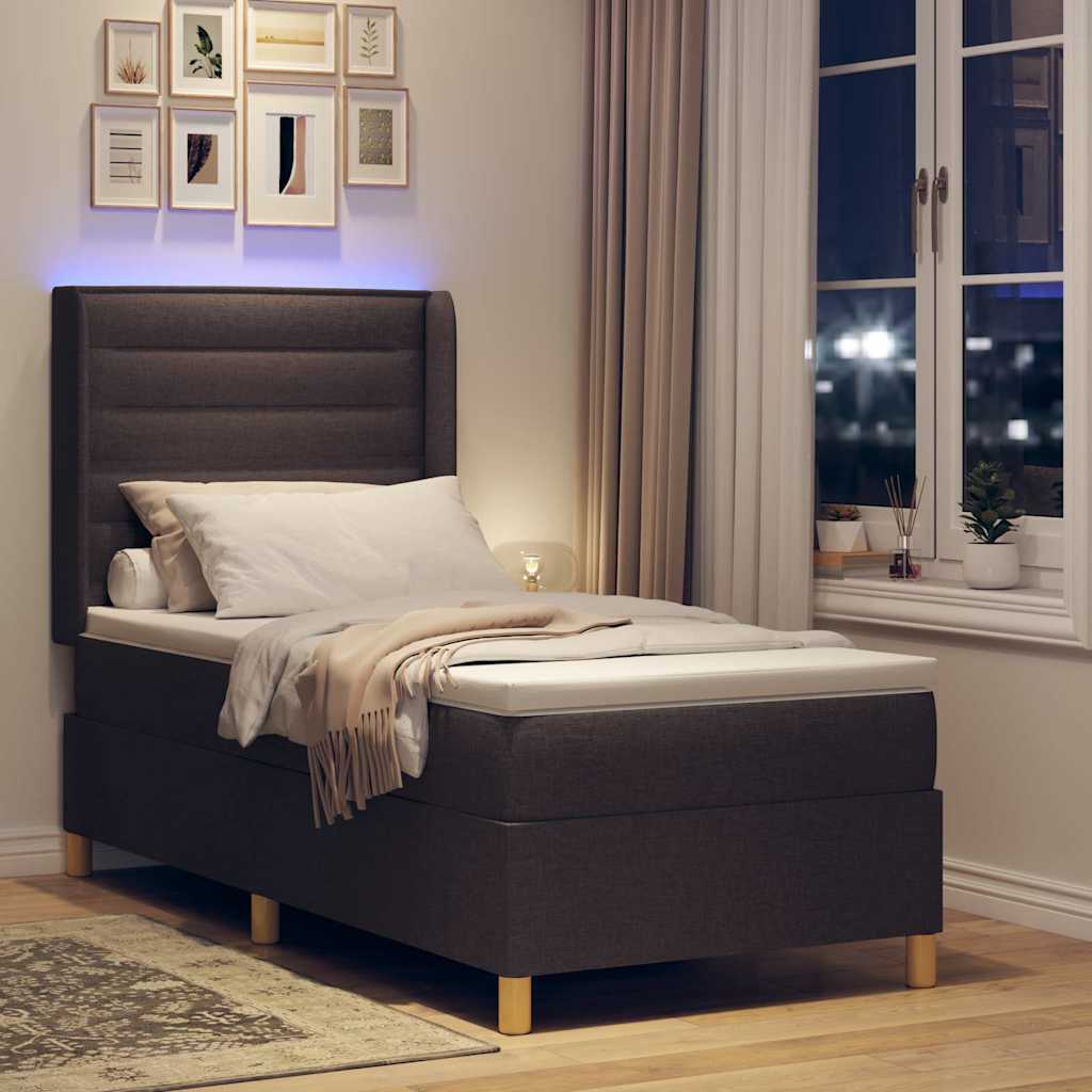 Boxspringbed met LED-stripverlichting Bruin 90 x 190 cm Stof – afbeelding 5