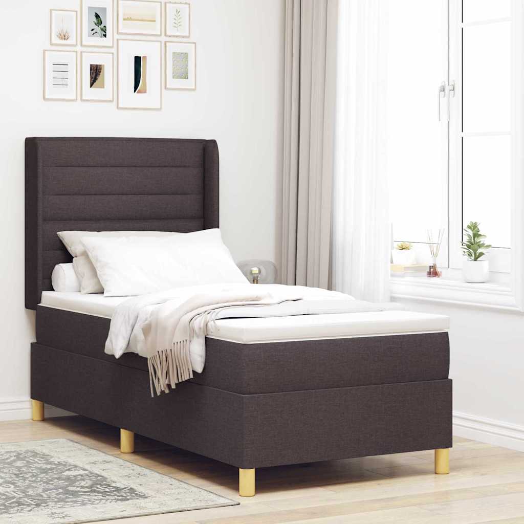 Boxspringbed met LED-stripverlichting Bruin 100 x 200 cm Stof – afbeelding 1