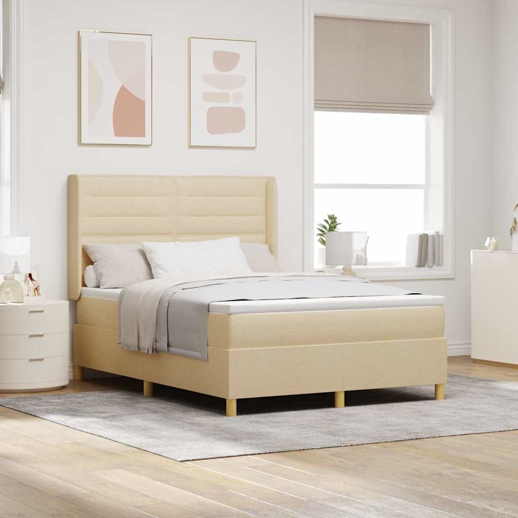 Boxspringbed met LED-stripverlichting Crème 140 x 190 cm Stof – afbeelding 1