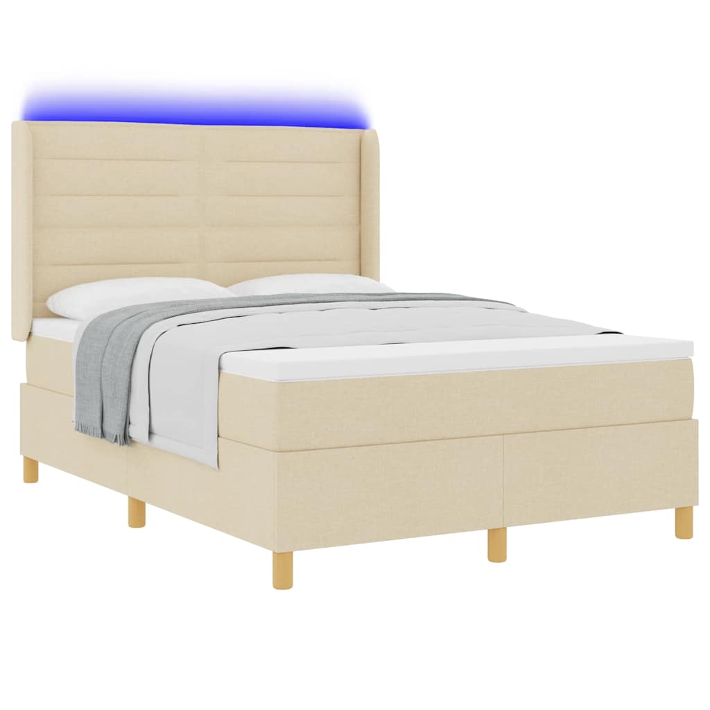 Boxspringbed met LED-stripverlichting Crème 140 x 200 cm Stof – afbeelding 3