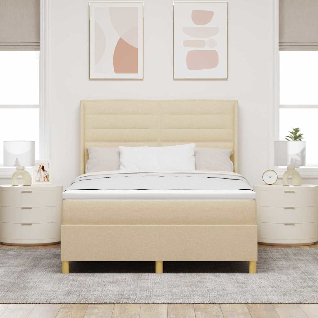 Boxspringbed met LED-stripverlichting Crème 140 x 200 cm Stof – afbeelding 4