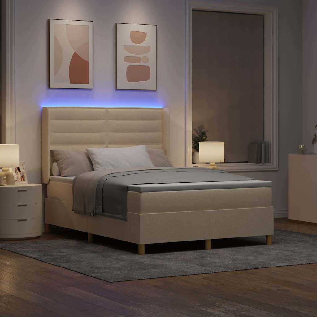 Boxspringbed met LED-stripverlichting Crème 140 x 200 cm Stof – afbeelding 5