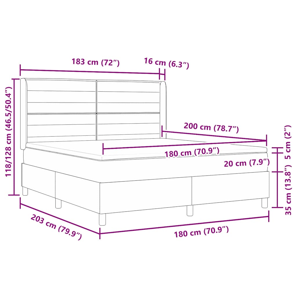 Boxspringbed met LED-stripverlichting Crème 180 x 200 cm Stof – afbeelding 12