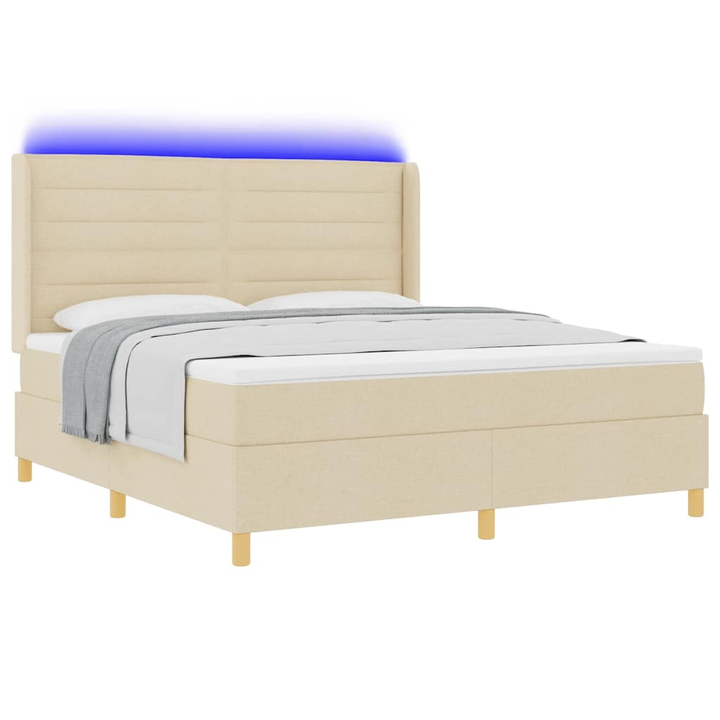 Boxspringbed met LED-stripverlichting Crème 180 x 200 cm Stof – afbeelding 3