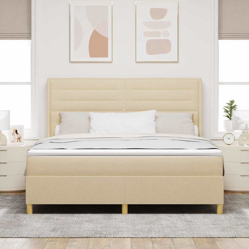 Boxspringbed met LED-stripverlichting Crème 180 x 200 cm Stof – afbeelding 4