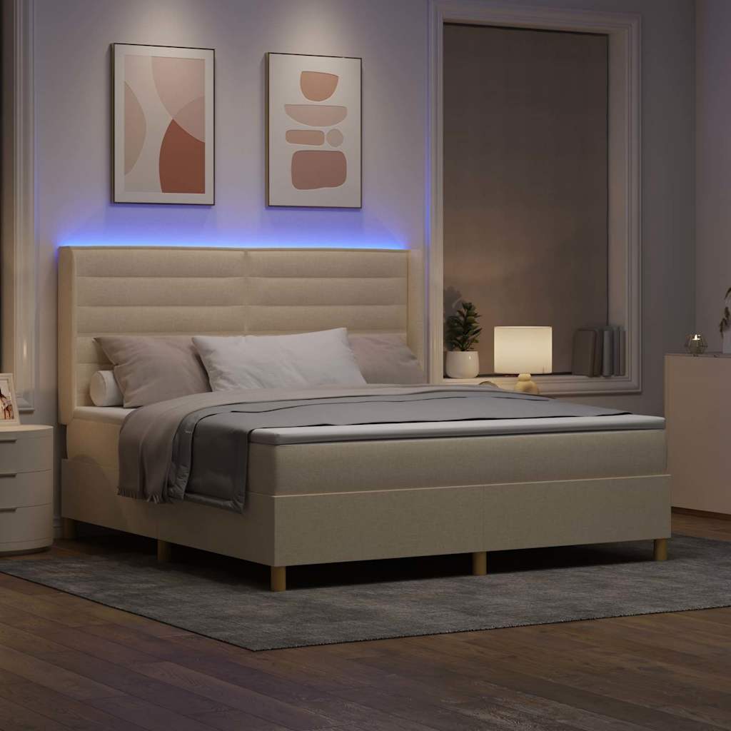 Boxspringbed met LED-stripverlichting Crème 180 x 200 cm Stof – afbeelding 5