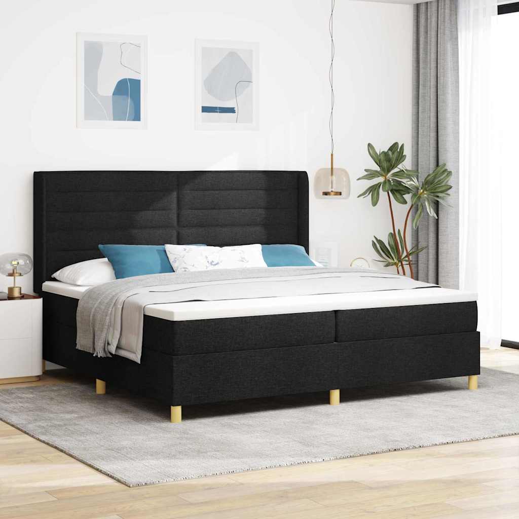 Boxspringbed met matras met LED Zwart 200 x 200 cm Stof – afbeelding 1