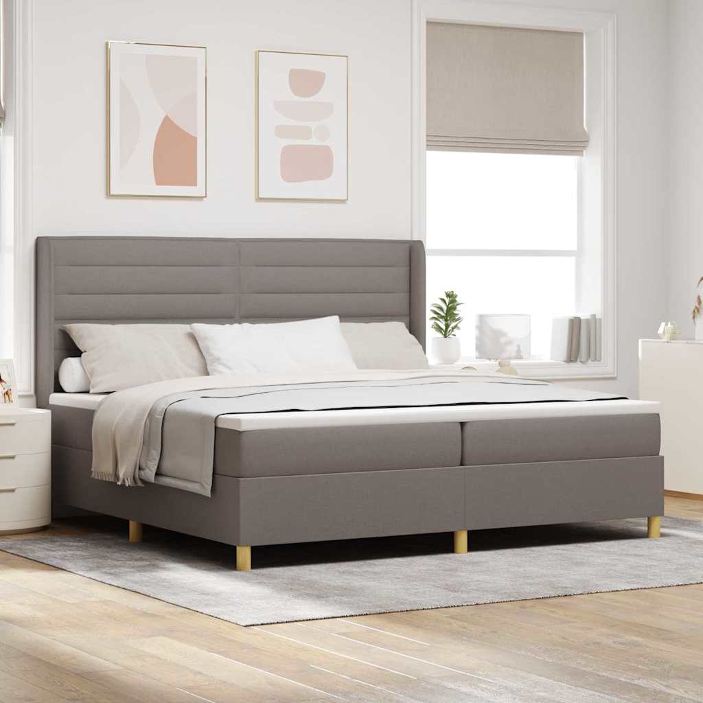 Boxspringbed met LED-stripverlichting Taupe 200 x 200 cm Stof