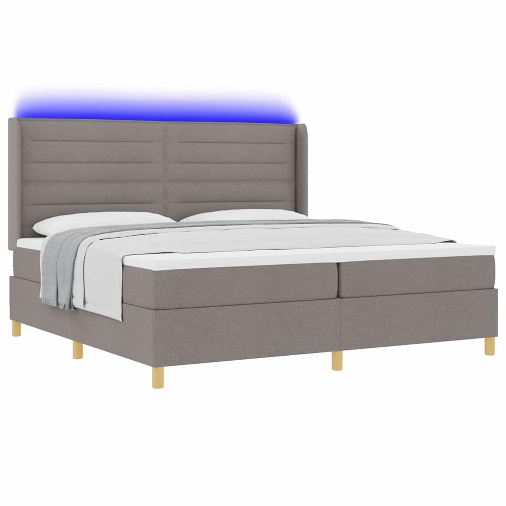Boxspringbed met LED-stripverlichting Taupe 200 x 200 cm Stof – afbeelding 3