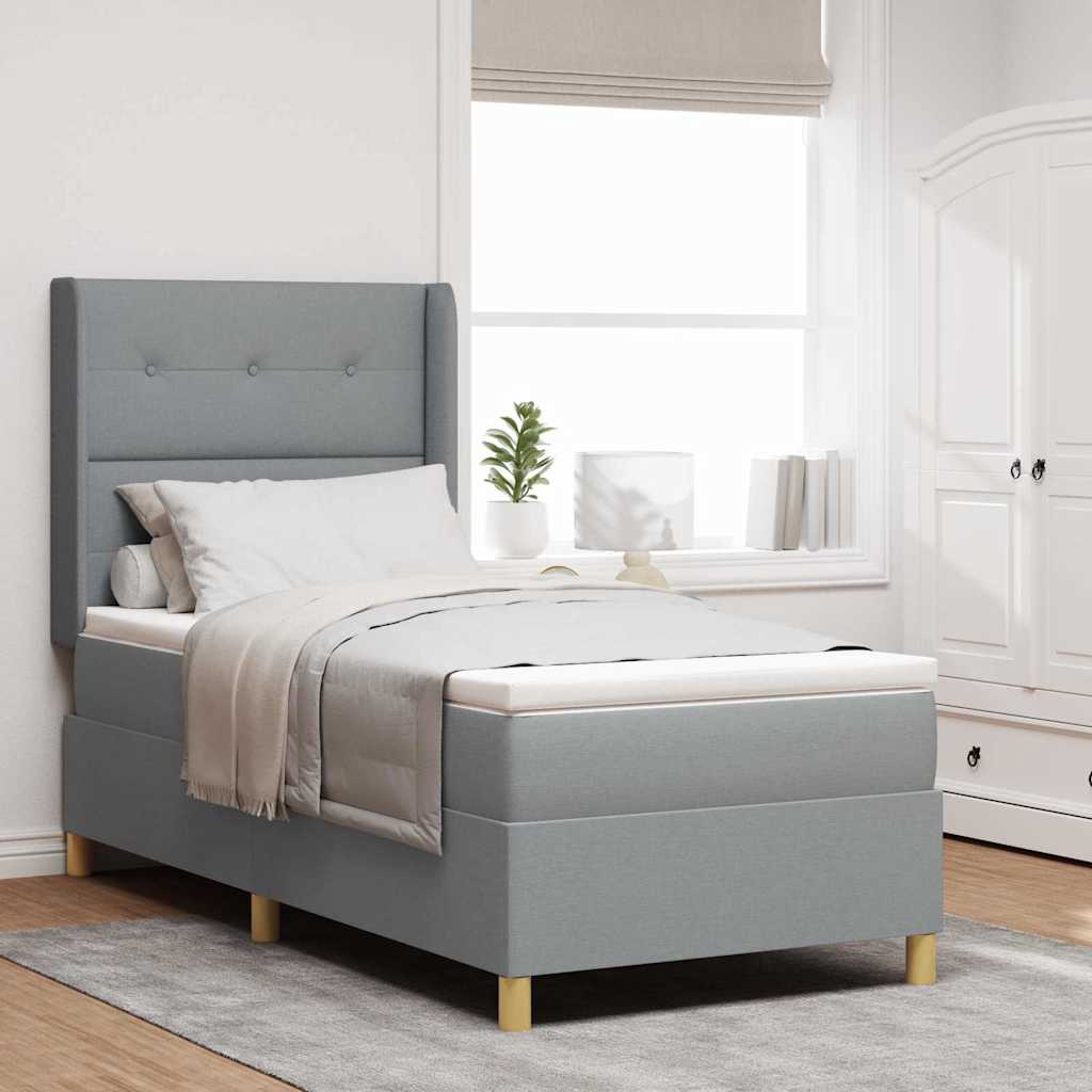 Boxspringbed met hoofdeinde Lichtgrijs 90 x 190 cm Stof – afbeelding 1