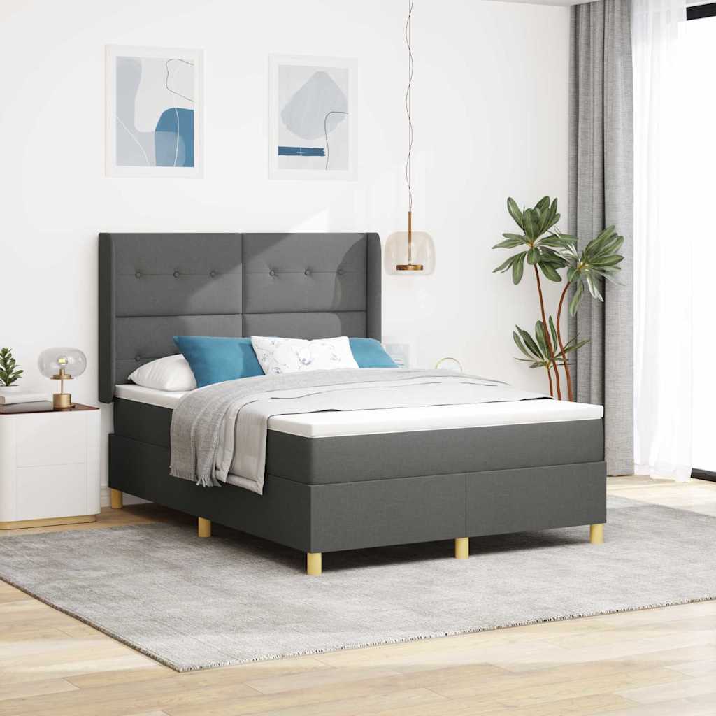Boxspringbed met LED-stripverlichting Grijs 140 x 190 cm Stof – afbeelding 1