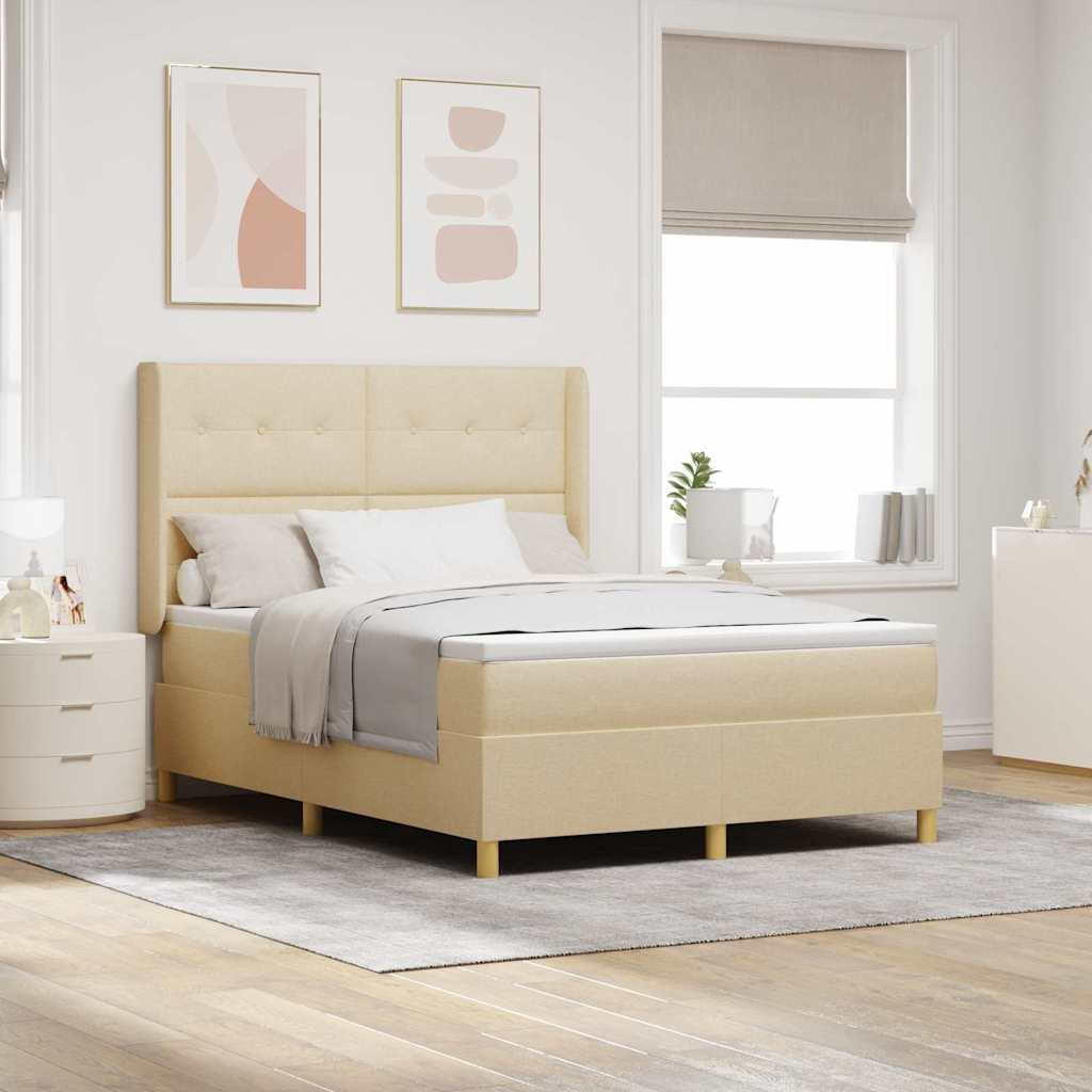 Boxspringbed met LED-stripverlichting Crème 140 x 190 cm Stof – afbeelding 1