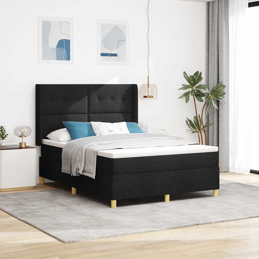 Boxspringbed met LED-stripverlichting Zwart 140 x 200 cm Stof – afbeelding 1