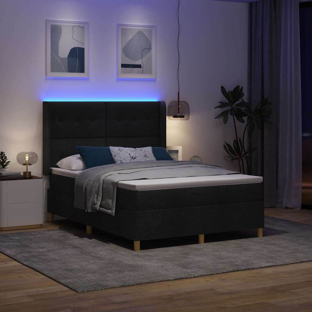 Boxspringbed met LED-stripverlichting Zwart 140 x 200 cm Stof – afbeelding 5