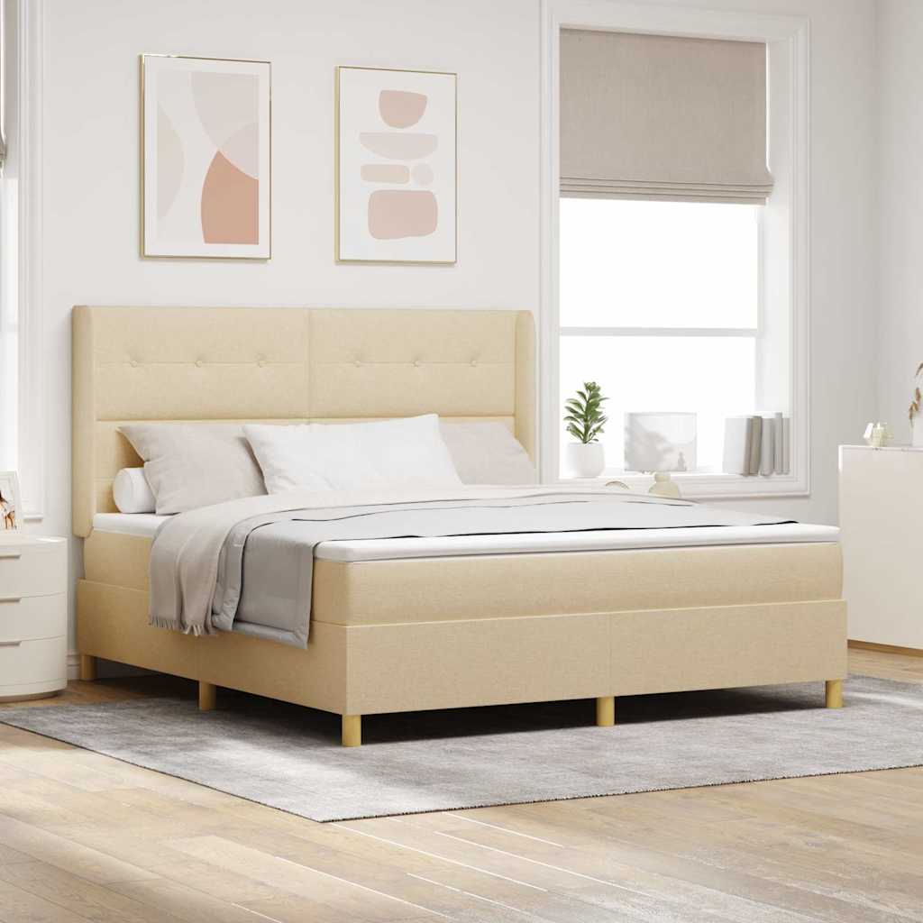Boxspringbed met LED-stripverlichting Crème 180 x 200 cm Stof – afbeelding 1