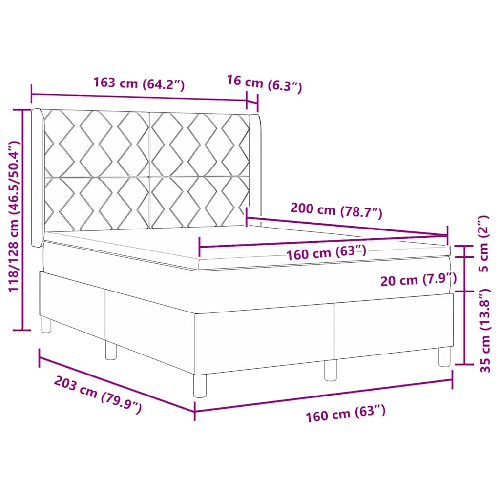 Boxspringbed met LED-stripverlichting Grijs 160 x 200 cm Stof – afbeelding 12