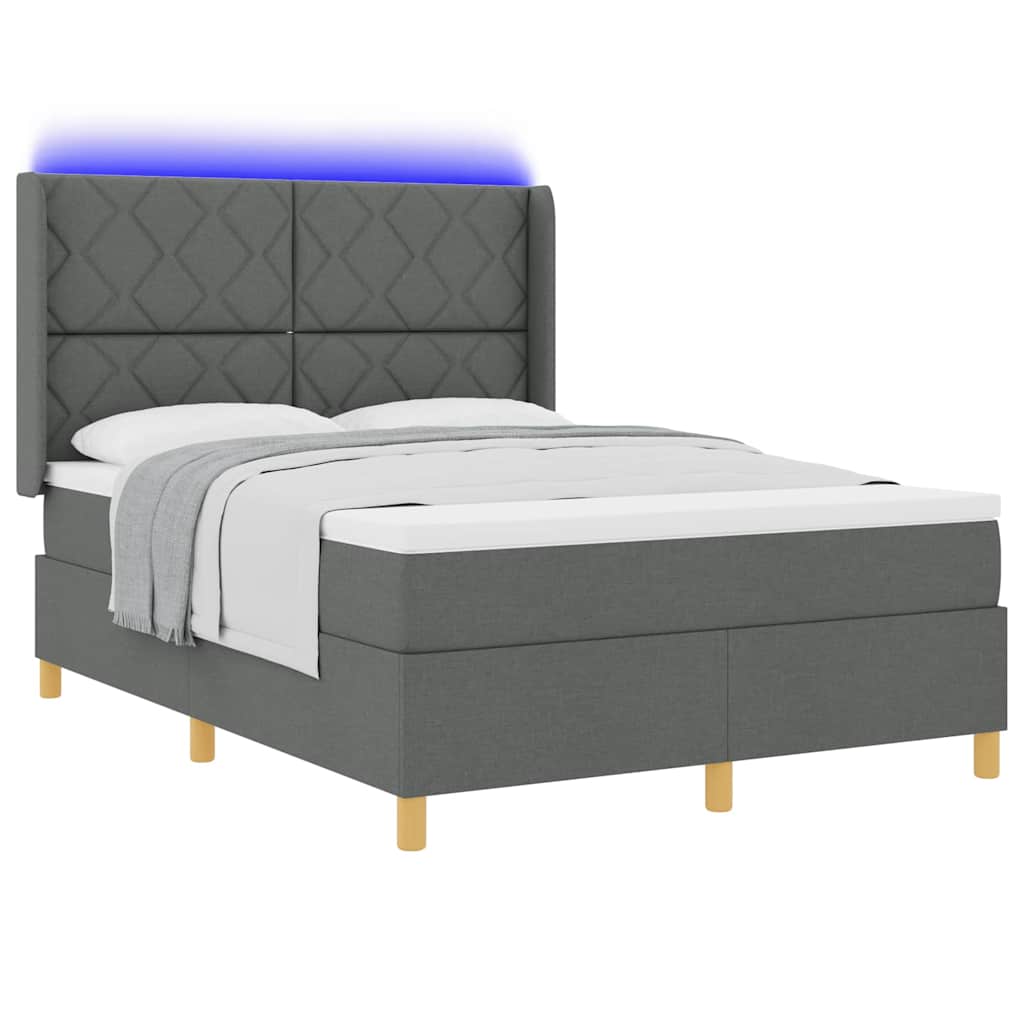 Boxspringbed met LED-stripverlichting Grijs 160 x 200 cm Stof – afbeelding 3