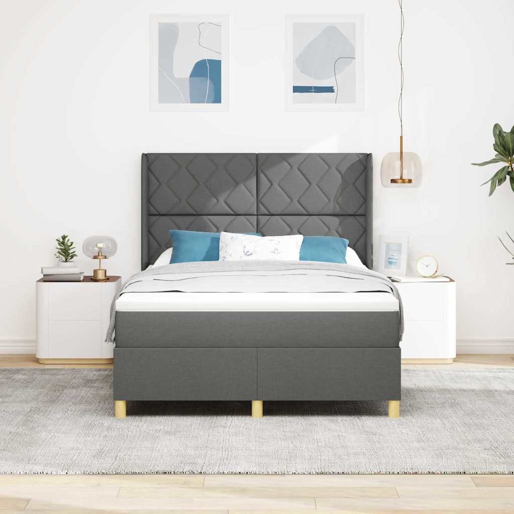 Boxspringbed met LED-stripverlichting Grijs 160 x 200 cm Stof – afbeelding 4