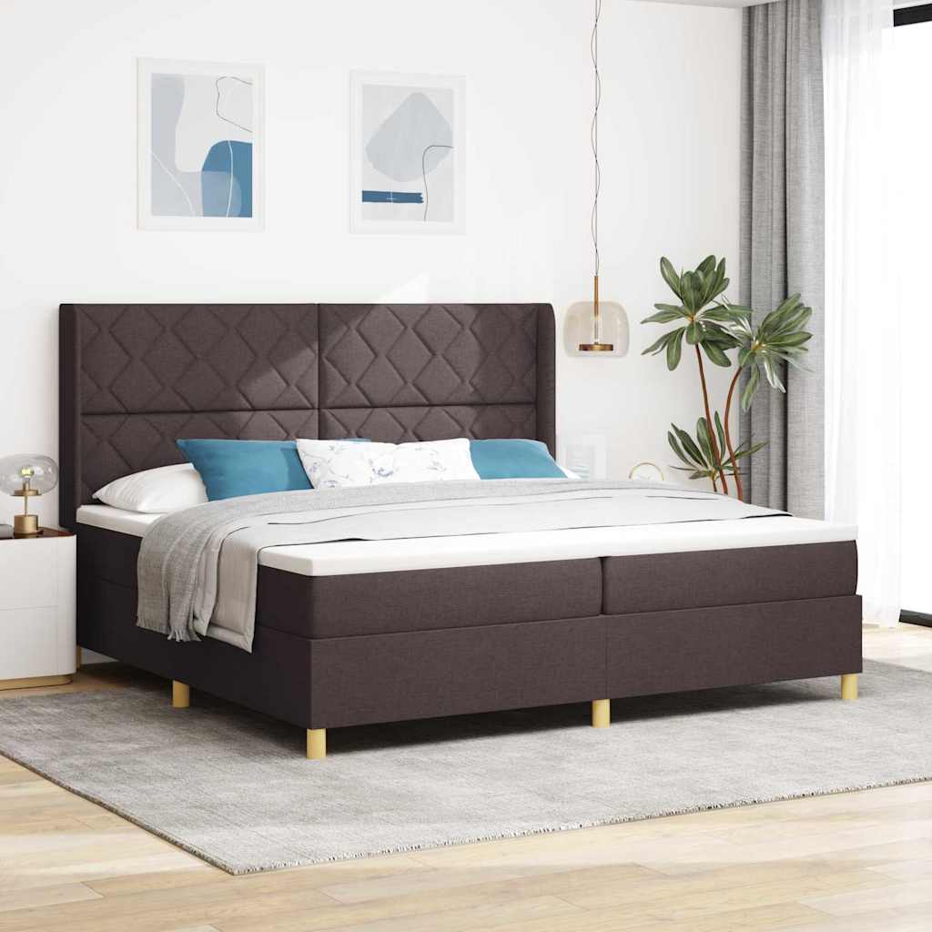 Boxspringbed met matras met LED Bruin 200 x 200 cm Stof – afbeelding 1